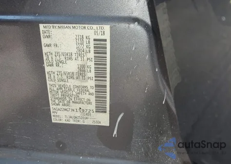 2018 Nissan Murano Sv from USA, damaged, VIN 5N1AZ2MG7JN159725